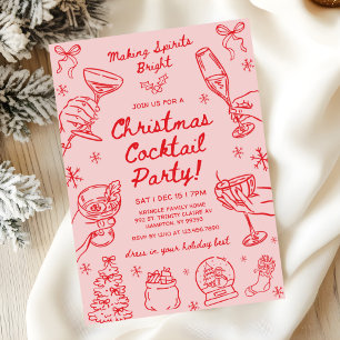 Invitación Fiesta de cóctel de Navidad dibujada a mano capric