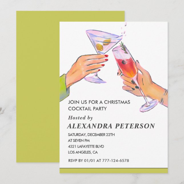Invitación Fiesta de Cóctel de Navidad Elegante (Anverso / Reverso)