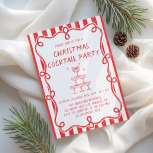 Invitación Fiesta de Cóctel de Navidad Elegante en Rojo y Bla