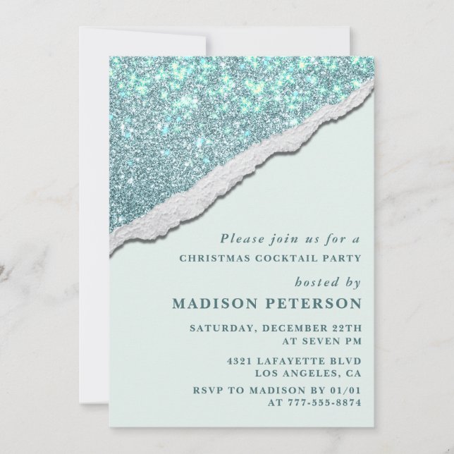 Invitación Fiesta de cóctel de Navidad elegante glamour brill (Anverso)