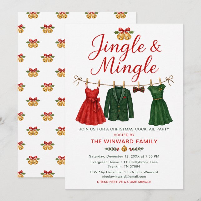 Invitación Fiesta de Cóctel de Navidad Jingle & Mingle (Anverso / Reverso)