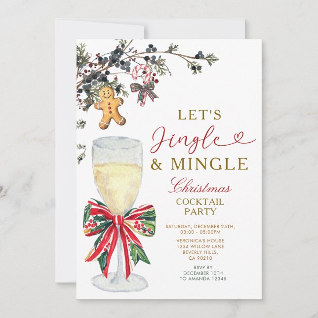 Invitación Fiesta de Cóctel de Navidad Jingle & Mingle (Anverso)