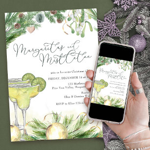 Invitación Fiesta de Cóctel de Navidad Margaritas y Muérdago