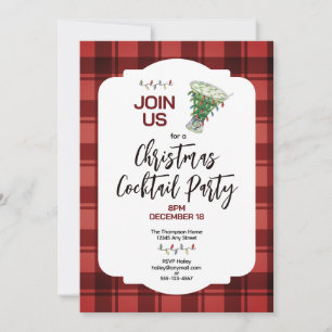 Invitación Fiesta de Cóctel de Navidad Plaid Festivo