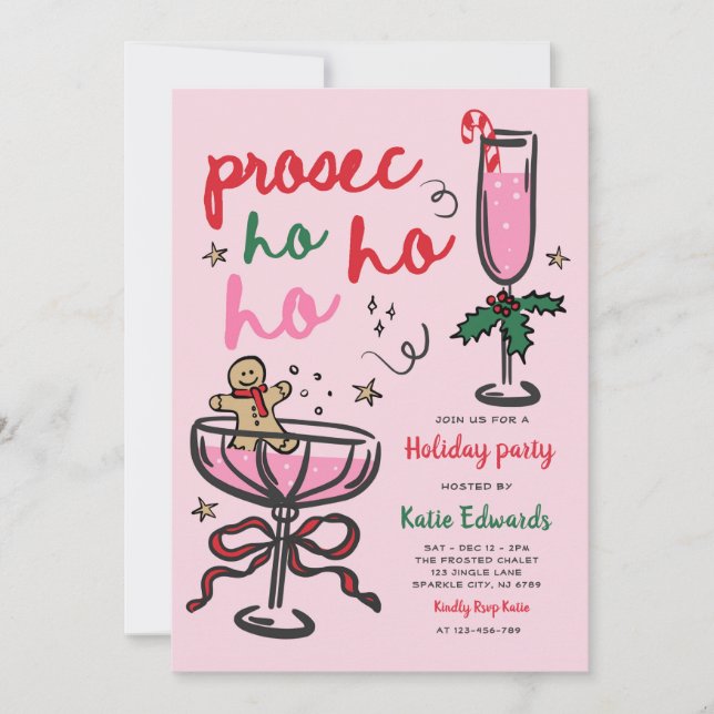 Invitación Fiesta de Cóctel de Navidad Prosec-Ho-Ho-Ho (Anverso)