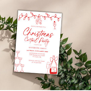 Invitación Fiesta de Coctel de Navidad Red Doodle