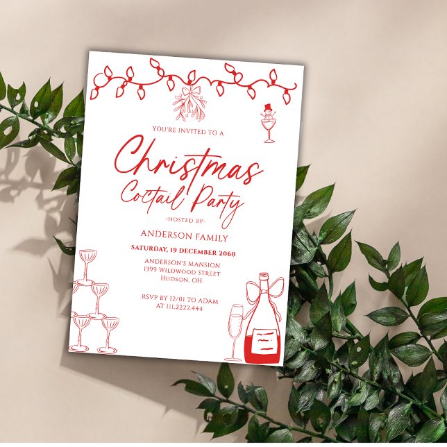 Invitación Fiesta de Coctel de Navidad Red Doodle (Subido por el creador)