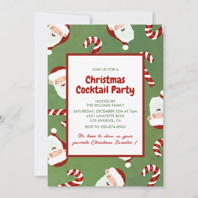 Invitación Fiesta de Cóctel de Navidad Santa Azúcar de Cebada (Anverso)