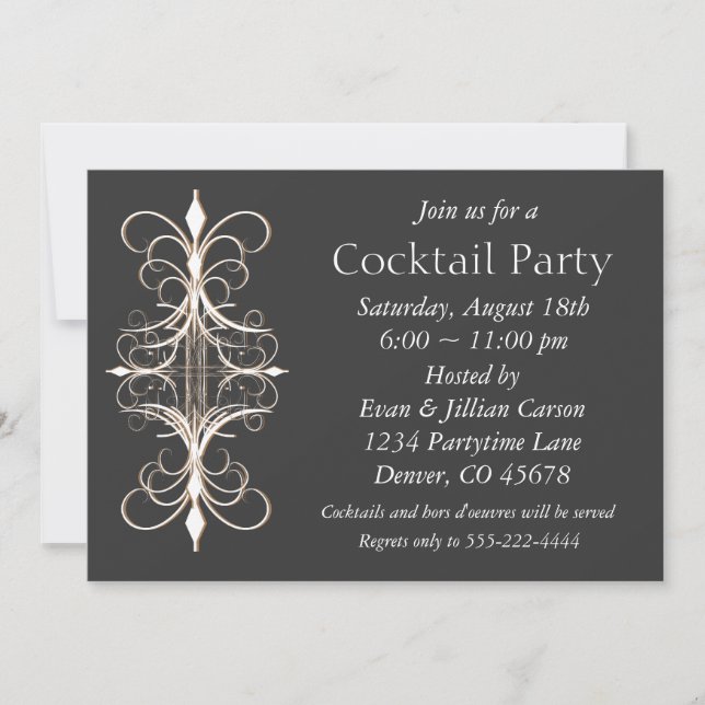 Invitación Fiesta de cóctel de oro negro (Anverso)