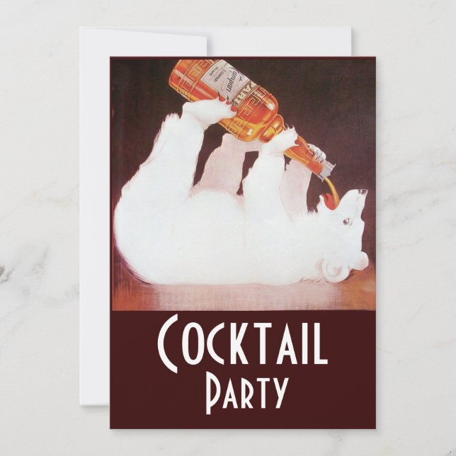 Invitación FIESTA DE COCTEL DE OSO POLAR ,blanco marrón rojo (Anverso)