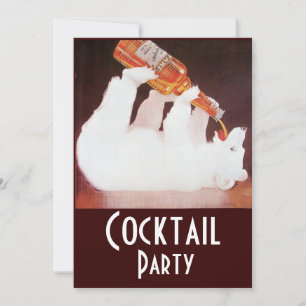 Invitación FIESTA DE COCTEL DE OSO POLAR ,blanco marrón rojo