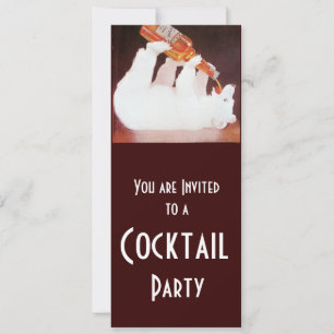 Invitación FIESTA DE COCTEL DE OSO POLAR ,blanco marrón rojo