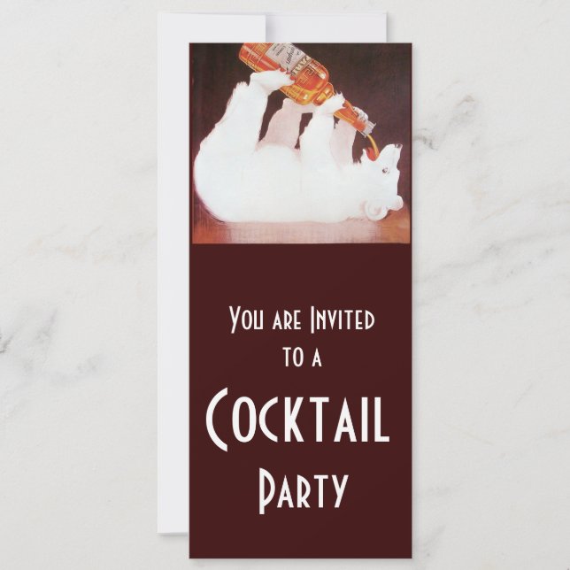 Invitación FIESTA DE CÓCTEL DE OSO POLAR, rojo marrón blanco (Anverso)