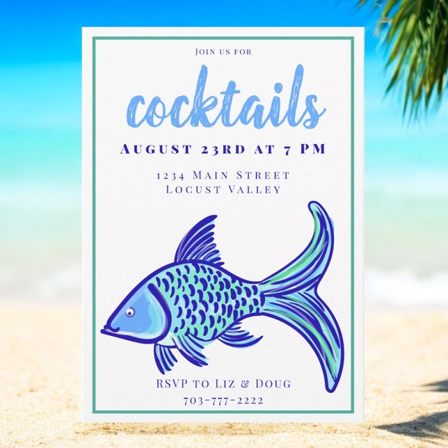 Invitación Fiesta de Cóctel de Pescado Azul Preppy  (Subido por el creador)
