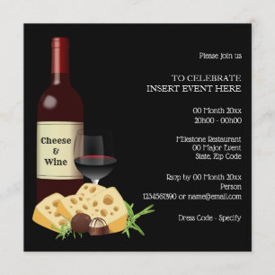 Invitación fiesta de cóctel de queso de vino comedor formal n