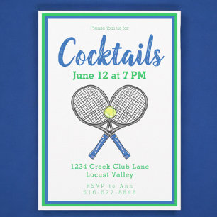 Invitación Fiesta de Cóctel de Raquetas de Tenis Cruzadas Ele
