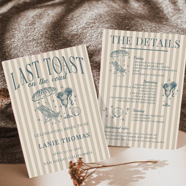 Invitación Fiesta de cóctel de soltera costera Marina (Subido por el creador)