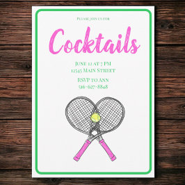 Invitación Fiesta de Cóctel de Tenis Preppy / Raquetas Rosas