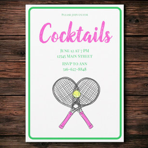 Invitación Fiesta de Cóctel de Tenis Preppy / Raquetas Rosas