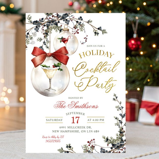 Invitación Fiesta de cóctel de vacaciones de bauble minimalis (Subido por el creador)