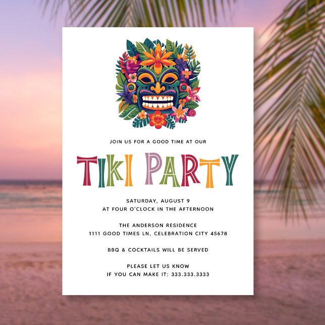 Invitación Fiesta de cóctel de verano Luau Tiki Tropical Mode (Subido por el creador)