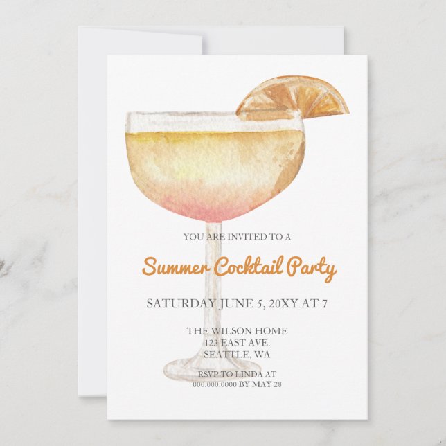 Invitación Fiesta de cóctel de verano moderna simple y trendy (Anverso)