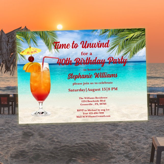 Invitación Fiesta de Cóctel de Verano para Cumpleaños 40 en l (Subido por el creador)