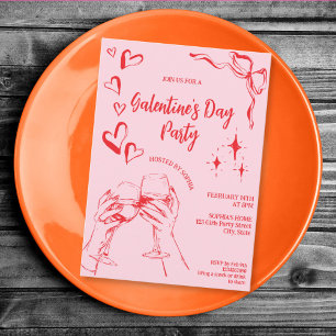 Invitación Fiesta de cóctel del día de Galentine rosa dibujad