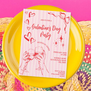 Invitación Fiesta de Cóctel del Día de Galentine Rosa Rojo Di