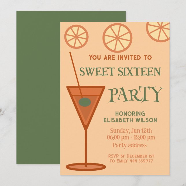 Invitación Fiesta de cóctel divertido y divertido dulce dulce (Anverso / Reverso)