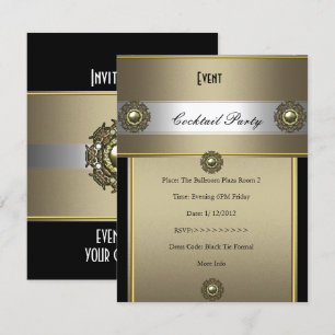 Invitación Fiesta de Cóctel Elegante Negro Plata Bronce