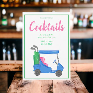 Invitación Fiesta de Cóctel en Carrito de Golf Azul Elegante