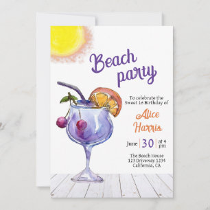 Invitación Fiesta de cóctel en la playa cumpleaños 16