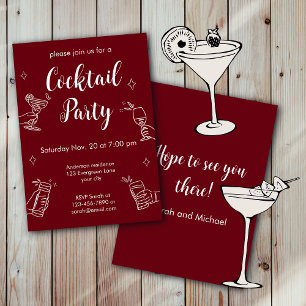 Invitación Fiesta de cóctel minimalista de burgundy y blanco