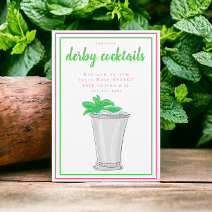 Invitación Fiesta de Cóctel Mint Julep Derby / Rosa y Verde