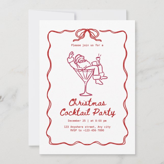 Invitación fiesta de cóctel moderna de Santa Navidad, diverti (Anverso)