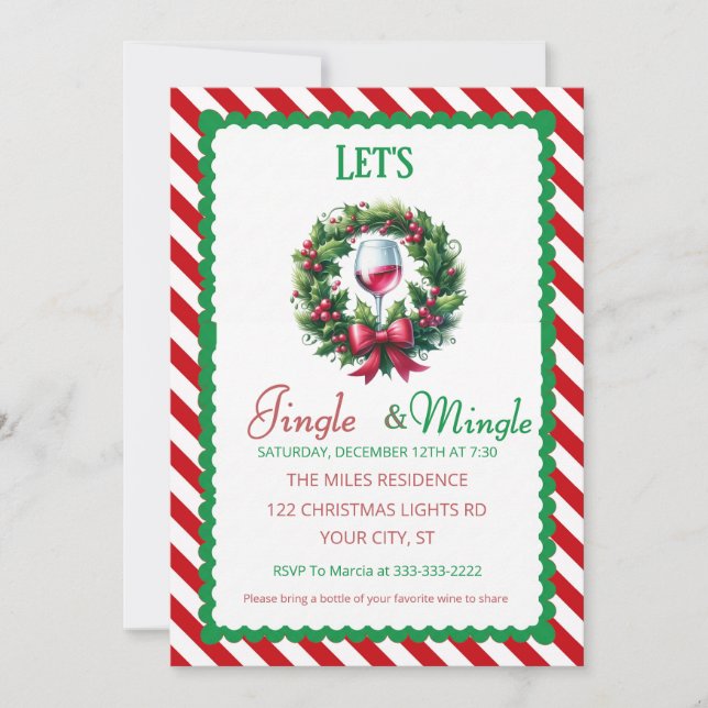 Invitación Fiesta de Cóctel Navideña Jingle and Mingle (Anverso)