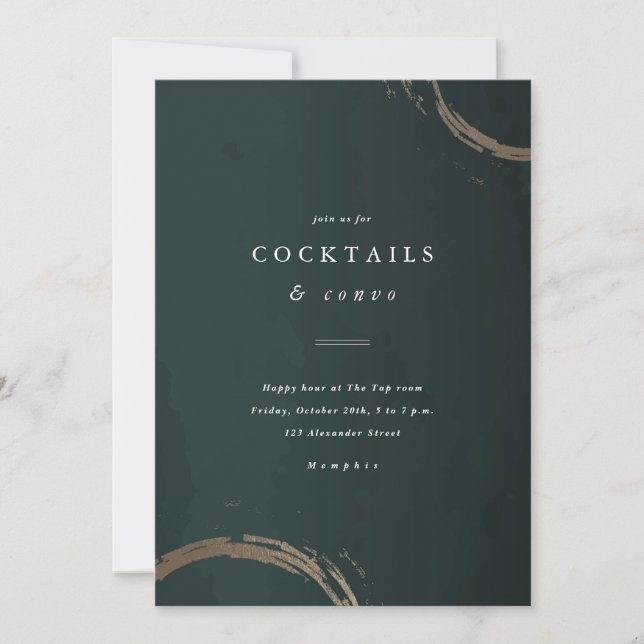 Invitación Fiesta de cóctel navideña verde y dorada (Anverso)