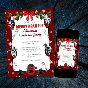 Invitación Fiesta de Cóctel Navideño Alegre Krampus Dibujado