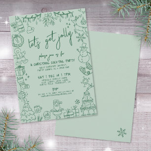 Invitación Fiesta de Cóctel Navideño Caprichoso Dibujado a Ma