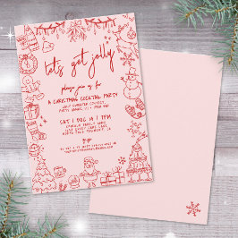 Invitación Fiesta de Cóctel Navideño Caprichoso Dibujado a Ma