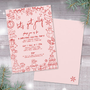 Invitación Fiesta de Cóctel Navideño Caprichoso Dibujado a Ma