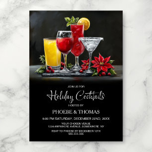 Invitación Fiesta de Cóctel Navideño con Poinsettia