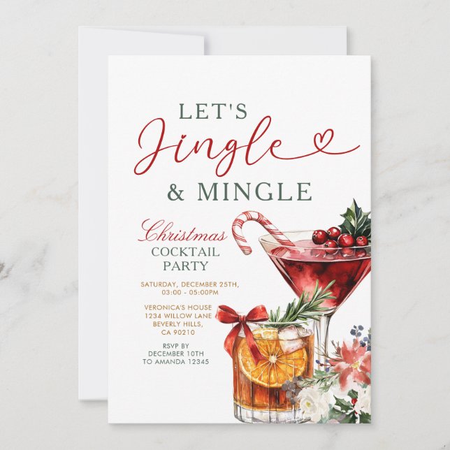 Invitación Fiesta de cóctel navideño Jingle & Mingle (Anverso)
