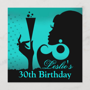 Invitación Fiesta de cóctel por 30 cumpleaños azul turquesa