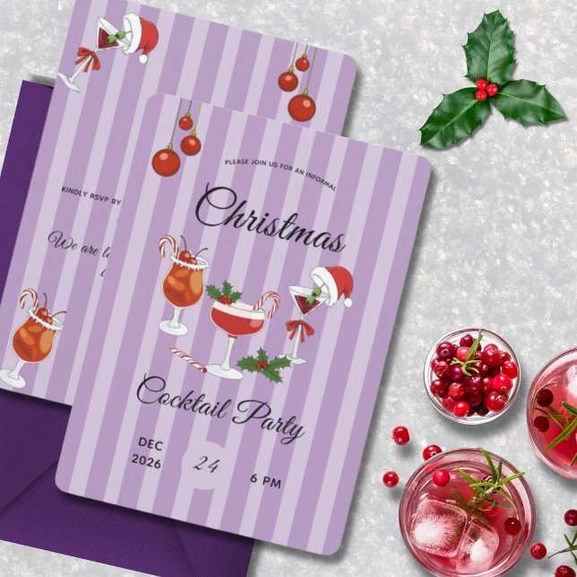 Invitación Fiesta de cóctel retro de Navidad morado (Subido por el creador)