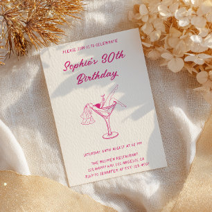 Invitación Fiesta de Cóctel Rosa Cumpleaños 30 Retro Martin