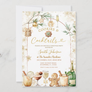 Invitación Fiesta de cóctel y galletas de copo de nieve dorad