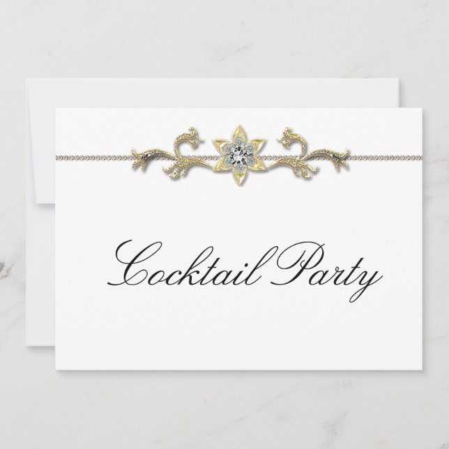 Invitación Fiesta de cócteles blancos negros de diamantes bla (Anverso)