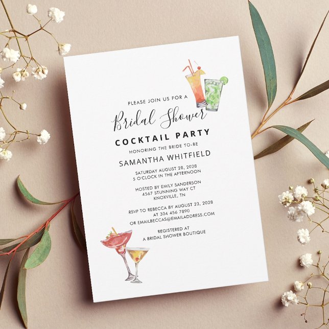 Invitación Fiesta de cócteles Bridal Shower (Modern Cocktail Party Bridal Shower Invitation)